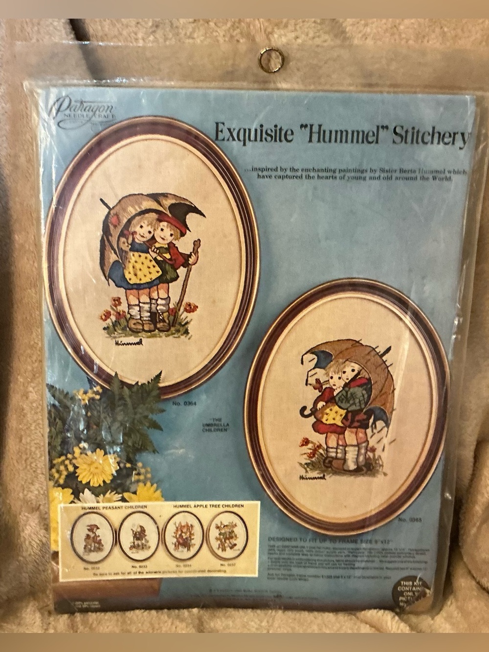 Vintage 1970s Paragon Hummel Umbrella Children 0365 Crewel Embroidery Kit